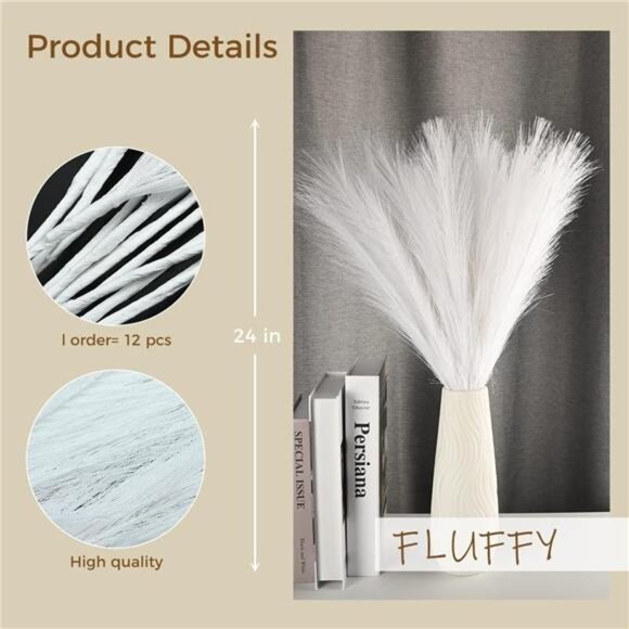 12PCS Faux Pampas Grass White 24Inch Valentine's Day Gift Small Artificial Grass - Picture 2 of 7